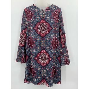 White House Black Market WHBM Shift Dress Small Blue Bell Sleeves Lined Mandela